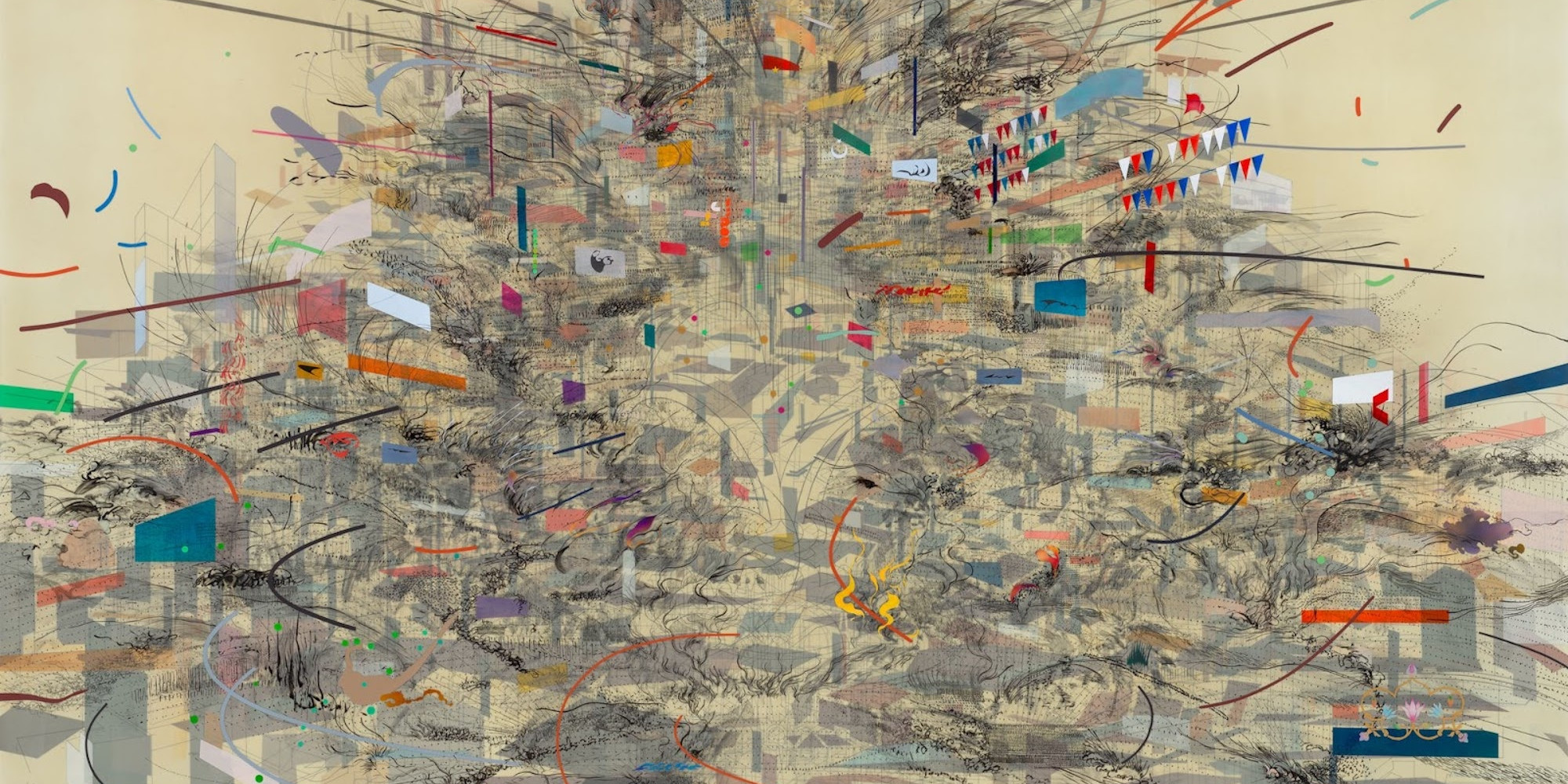 Julie Mehretu. Empirical Construction, Istanbul. 2003. Acrylic and ink on canvas, 10' × 15' (304.8 × 457.2 cm). The Museum of Modern Art. Fund for the Twenty-First Century. © 2022 Julie Mehretu