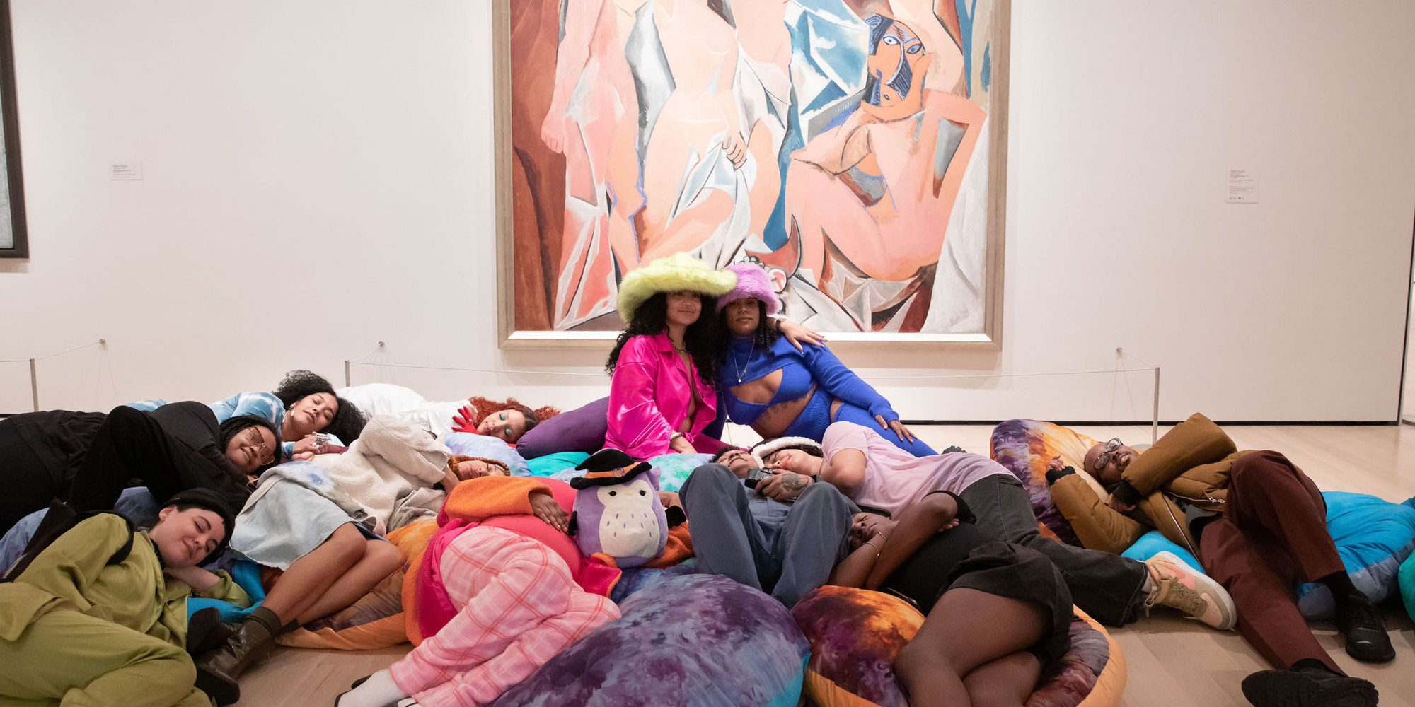 Nap Night with Black Power Naps, The Museum of Modern Art, New York, January 20, 2023. Photo: Julieta Cervantes. Digital image © 2023 The Museum of Modern Art. Shown: Pablo Picasso. Les Demoiselles d’Avignon. 1907. Oil on canvas, 8' × 7' 8" (243.9 × 233.7 cm). The Museum of Modern Art, New York. Acquired through the Lillie P. Bliss Bequest (by exchange). © 2023 Estate of Pablo Picasso/Artists Rights Society (ARS), New York