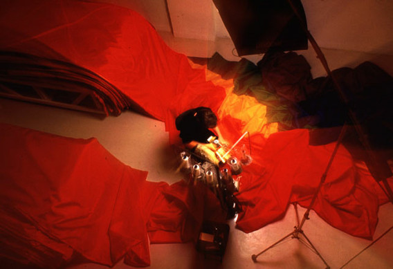 Gilbert Baker sewing the Rainbow Flag in NYC, 1994. Photo: Mick Hicks