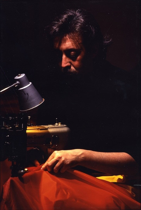 Gilbert Baker sewing the Rainbow Flag in NYC, 1994. Photo: Mick Hicks