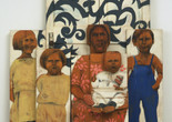 Marisol (Marisol Escobar). The Family. 1962. Paint and graphite on wood, sneakers, tinted plaster, door knob and plate, three sections. The Museum of Modern Art, New York. Advisory Committee Fund. © 2023 Marisol