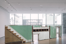 Gordon Matta-Clark. Bingo. 1974. Building fragments: painted wood, metal, plaster, and glass, three sections, overall 69&#34; × 25&#39; 7&#34; × 10&#34; (175.3 × 779.8 × 25.4 cm). The Museum of Modern Art, New York. Nina and Gordon Bunshaft Bequest Fund, Nelson A. Rockefeller Bequest Fund, and the Enid A. Haupt Fund. © 2023 Estate of Gordon Matta-Clark/Artists Rights Society (ARS), New York