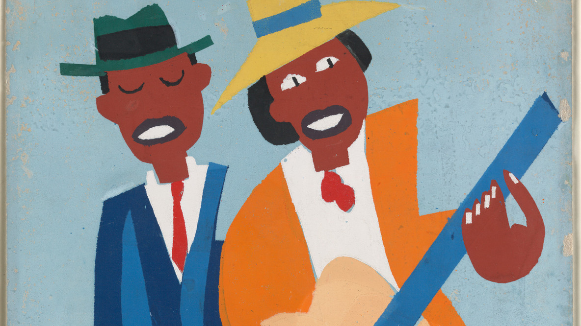 William H. Johnson. Blind Singer. c. 1940. Screenprint with tempera additions, composition and sheet: 17 1/2 × 11 1/2&#34; (44.5 × 29.2 cm). The Museum of Modern Art, New York. Riva Castleman Endowment Fund and The Friends of Education of The Museum of Modern Art