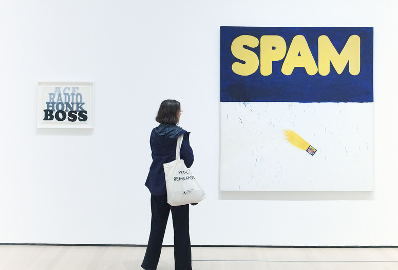 Installation view of ED RUSCHA / NOW THEN, The Museum of Modern Art, New York, September 10, 2023–January 13, 2024. ​​All artworks by Ed Ruscha. © 2023 Edward Ruscha. Photo: Gus Powell