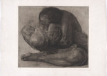 Käthe Kollwitz. Woman with Dead Child (Frau mit totem Kind). 1903. Line etching, drypoint, sandpaper, and soft ground with the imprint of laid paper and Ziegler’s transfer paper on chine collé, composition: 16 1/4 × 18 9/16&#34; (41.2 × 47.1 cm); sheet: 21 7/16 × 27 11/16&#34; (54.5 × 70.3 cm). The Museum of Modern Art, New York, Acquired through the generosity of the Contemporary Drawing and Print Associates. © 2024 Artists Rights Society (ARS), New York/VG Bild-Kunst, Bonn