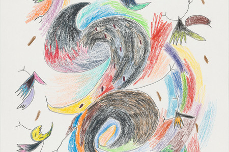 Tadáskía. ave preta mística mystical black bird. 2022. One from a series of 61 sheets with pencil, colored pencil, pastel, and spray paint on torn paper, each approx. 25 11/16 × 19 11/16&#34; (65.2 × 50 cm). The Museum of Modern Art, New York. Fund for the Twenty-First Century. © 2024 Tadáskía