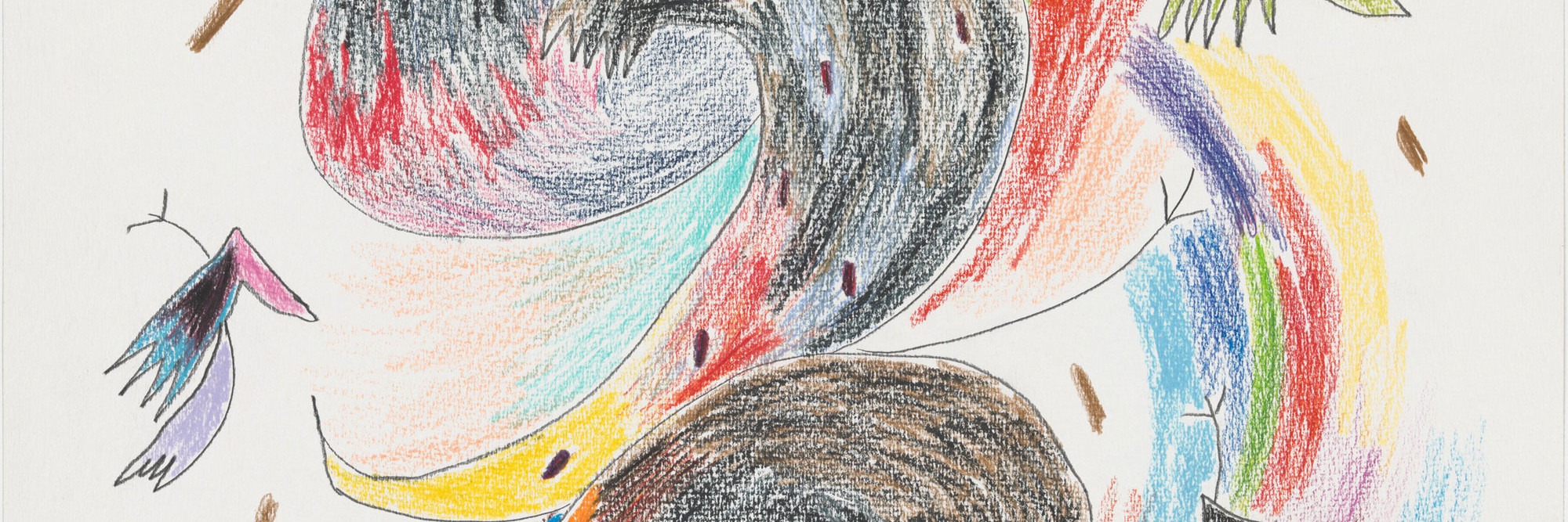 Tadáskía. ave preta mística mystical black bird. 2022. One from a series of 61 sheets with pencil, colored pencil, pastel, and spray paint on torn paper, each approx. 25 11/16 × 19 11/16&#34; (65.2 × 50 cm). The Museum of Modern Art, New York. Fund for the Twenty-First Century. © 2024 Tadáskía