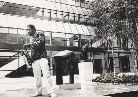 Master tenor saxophonist Theodore Walter “Sonny” Rollins performs solo in the Sculpture Garden of The Museum of Modern Art as part of Summergarden, July 19, 1985