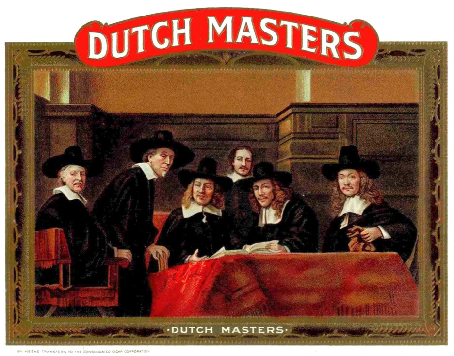 Dutch Masters packaging featuring Rembrandt’s 1662 painting Syndics of the Drapers’ Guild