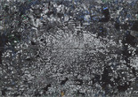 Jack Whitten. Atopolis: For Édouard Glissant. 2014. Acrylic on canvas, eight panels. The Museum of Modern Art, New York. Acquired through the generosity of Sid R. Bass, Lonti Ebers, Agnes Gund, Henry and Marie-Josée Kravis, Jerry Speyer and Katherine Farley, and Daniel and Brett SundheimImage description: A large-scale painting with small tiles of dried acrylic paint in whites, grays, blues, coppery green, and gold layered over each other like a mosaic map. Thin grid lines and large areas of black paint spread across the canvas.