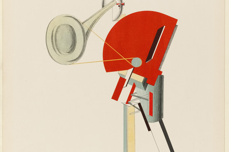 El Lissitzky. Announcer (Ansager) from Figurines: The Three-Dimensional Design of the Electro-Mechanical Show Victory over the Sun (Figurinen, die plastische Gestaltung der elektro-mechanischen Schau Sieg über die Sonne). 1920–21, published 1923. One from a portfolio of 10 lithographs, composition (irreg.): 13 3/4 × 11 7/8&#34; (35 × 30.2 cm); sheet: 21 × 18&#34; (53.3 × 45.7 cm). Publisher: Robert Leunis &amp; Chapman, Hannover. Printer: Robert Leunis &amp; Chapman, Hannover. The Museum of Modern Art, New York. Purchase. ©️ 2024 Artists Rights Society (ARS), New York/VG Bild-Kunst, Bonn