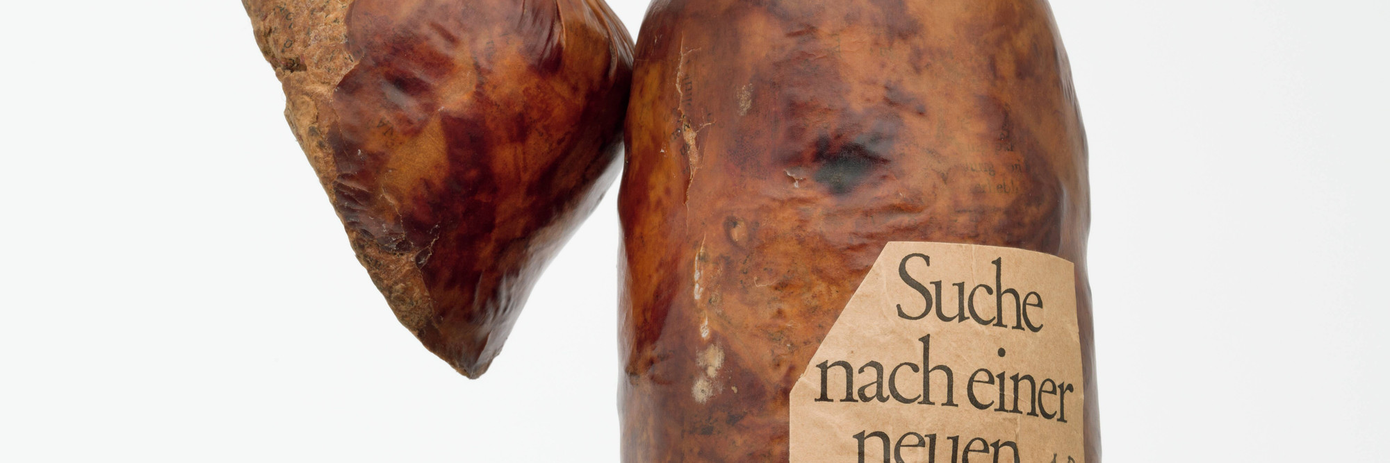 Dieter Roth. Literature Sausage (Literaturwurst). 1969, published 1961–70. Artist’s book of ground copy of Suche nach einer Neuen Welt by Robert F. Kennedy, gelatin, lard, and spices in natural casing, overall (approx.): 12 × 6 11/16 × 3 9/16&#34; (30.5 × 17 × 9 cm). Publisher: the artist. Fabricator: Dieter Roth. Edition: artist&#39;s proof outside the edition of 50. The Print Associates Fund in honor of Deborah Wye. © 2019 Estate of Dieter Roth