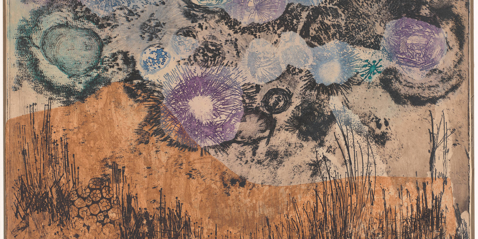 Betye Saar. Amid Hallucinatory Moons. 1962. Etching with relief printing, plate: 14 15/16 × 19 3/16" (37.9 × 48.8 cm); sheet: 16 5/16 × 20 7/8" (41.4 × 53.1 cm). The Museum of Modern Art, New York. Gift of Julie and Bennett Roberts, Roberts Projects, Los Angeles. © Betye Saar. Courtesy the artist and Roberts Projects, Los Angeles