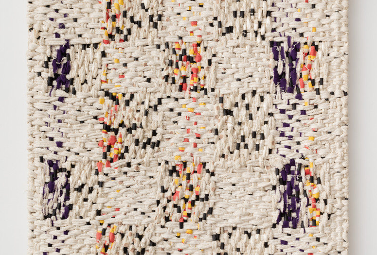 Ed Rossbach. Damask Waterfall. 1977. Cotton welting cord, commercial fabric, and plastic, satin damask weave, wrapped. LongHouse Reserve. Photo: ©️ Charles Benton, Courtesy The Artists’ Institute