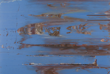 Jack Whitten. Mirsinaki Blue. 1974. Acrylic on canvas, 62 1/8 × 72 1/8″ (157.8 × 183.2 cm). Collection of the Herbert F. Johnson Museum of Art, Cornell University. Gift of Leonard and Ruth Bocour. © 2024 Herbert F. Johnson Museum of Art, Cornell University