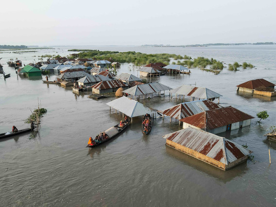 Aerial view of flooded homes in Jatrapur Union, Kurigram, Bangladesh, June 22, 2022