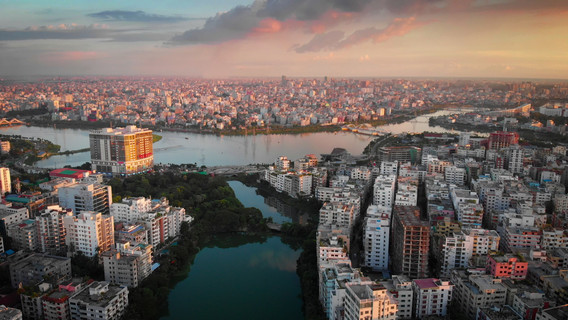 Aerial drone view of Hatirjheel, Dhaka, Bangladesh