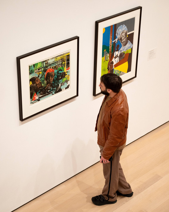 Samora Pinderhughes at MoMA with Romare Bearden’s The Train (1975)