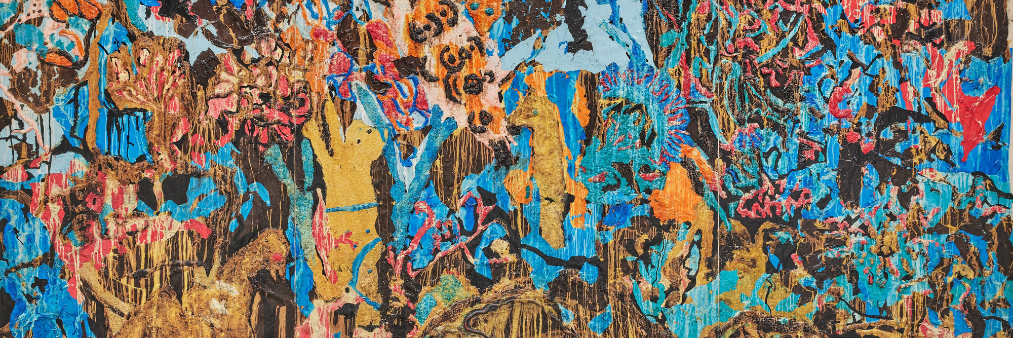 Mark Bradford. Jungle Jungle. 2021. Torn-and-pasted paper and string on canvas, 11&#39; 4 1/4&#34; × 21&#39; 7&#34; (346.1 × 657.8 cm). The Museum of Modern Art, New York. Gift of Kenneth C. Griffin.