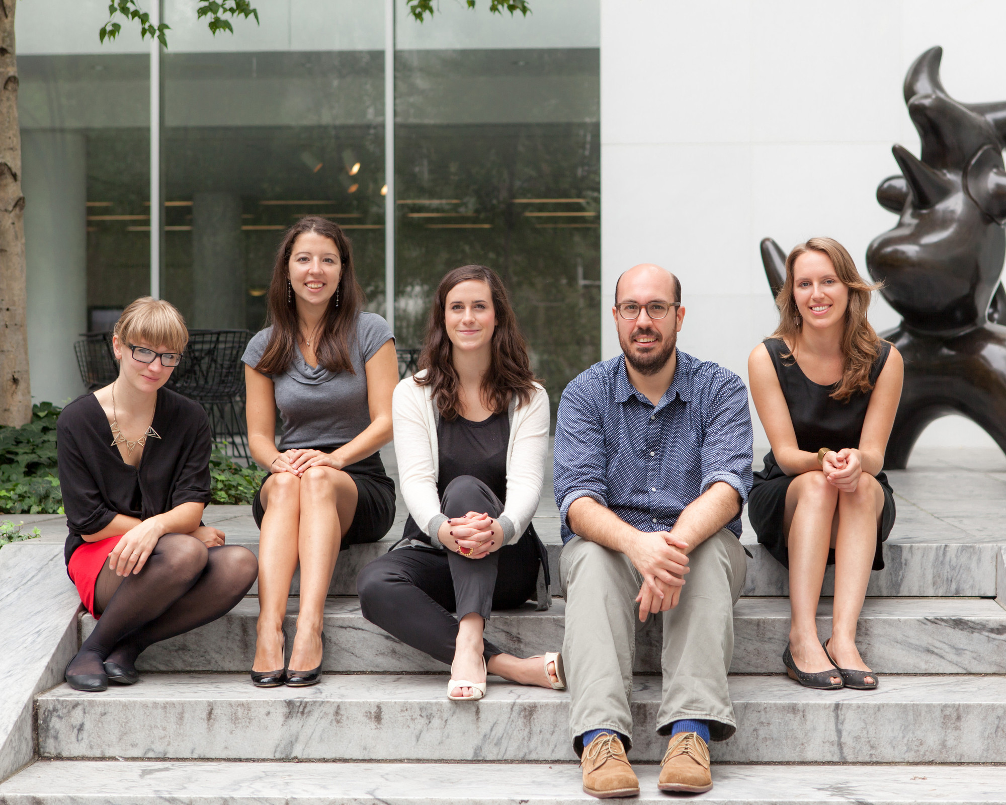 2013-14 MRC Fellows, from left: Kirsty Dootson, Rachel Kaplan, Stephanie O’Rourke, Andrew Cappetta, and Frances Jacobus-Parker. Photo: Marcin J. Muchalski, Diamond Shot Studio