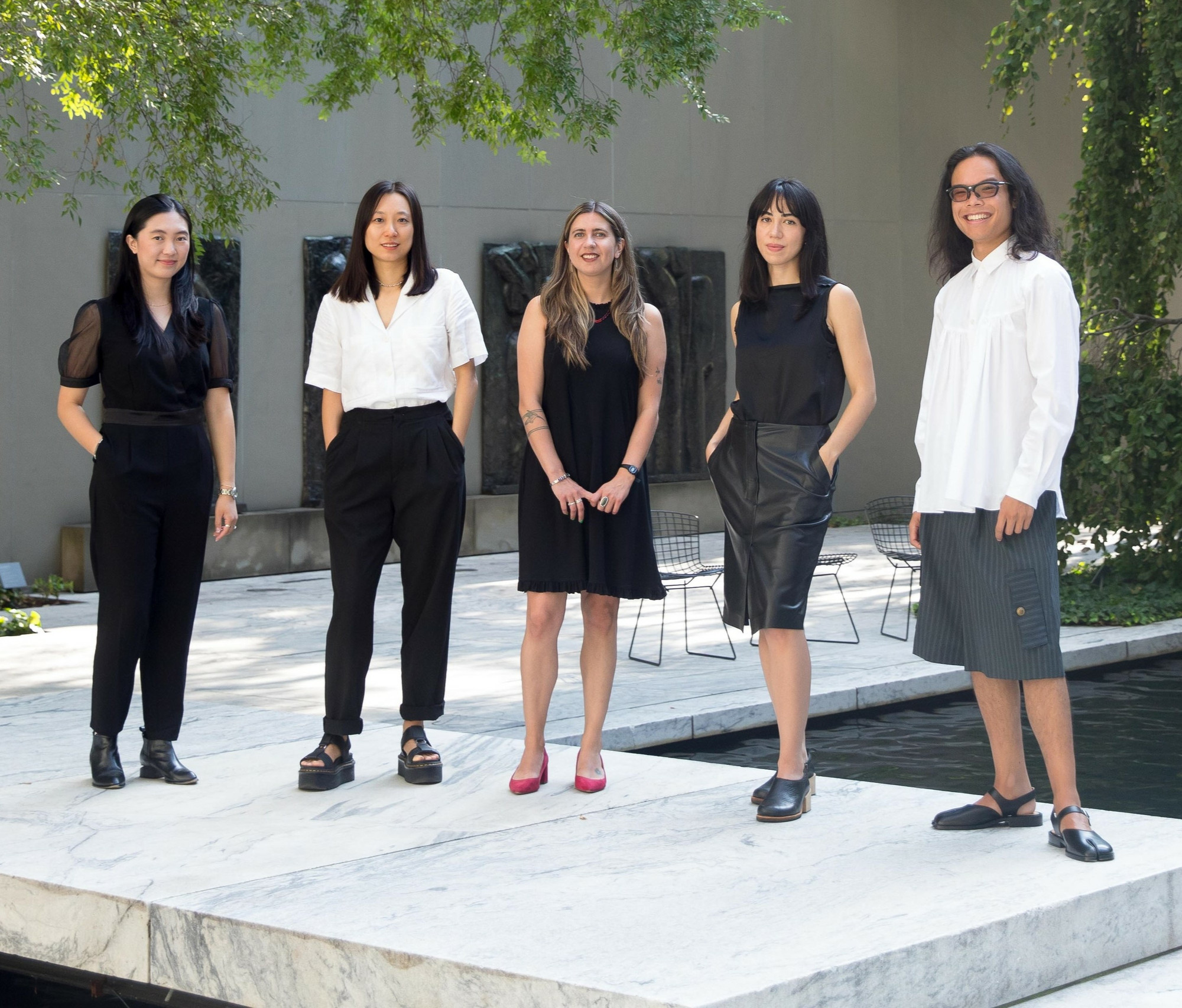 2020–21 MRC Fellows, from left: Piper Marshall, Joseph Henry, Francesca Ferrari, Jenny Tang, and Caitlin Ryan. Photo: Marcin J. Muchalski, Diamond Shot Studio