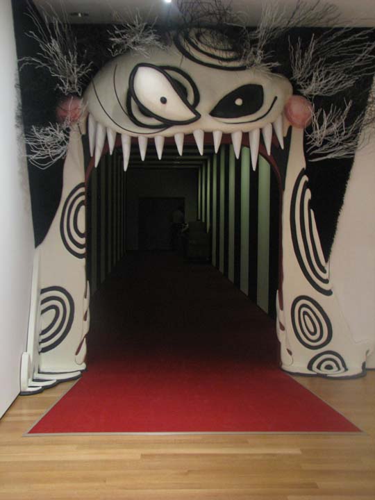 Installation view of <i>Tim Burton</i> exhibition entrance with Monster Mouth Installation view of <i>Tim Burton</i> exhibition entrance with Monster Mouth