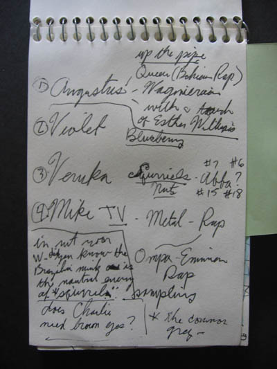 Tim Burton. Charlie and the Chocolate Factory notes. 2005. Sketchbook, 6 x 4" (15.2 x 10.2 cm). Private collection. © 2010 Tim Burton