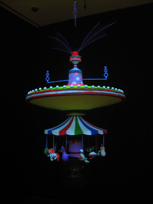 Tim Burton. Carousel. 2009. Epoxy, polyester resin, plasma ball, muslin, fiberglass, electric motor, rigid foam, styrofoam, fluorescent paint, and plastic filagree. 72 x 48 x 48". (182.9 x 121.9 x 121.9 cm). Private collection. © 2010 Tim Burton. Photographer: Tom Mikawa