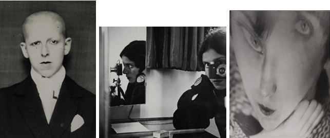 From left: Claude Cahun. Untitled. c. 1921. Gelatin silver print, 9 5/16 x 5 7/8" (23.7 x 15 cm). The Museum of Modern Art, New York. Thomas Walther Collection. Purchase; Ilse Bing. Self Portrait in Mirrors. 1931. Gelatin silver print, 10 1/2 x 12" (26.8 x 30.8 cm). The Museum of Modern Art, New York. Joseph G. Mayer Fund. © 2010 The Ilse Bing Estate / Courtesy Edwynn Houk Gallery; Berenice Abbott. Portrait of the Artist as a Young Woman. Negative c. 1930/Distortion c. 1950. Gelatin silver print, 12 3/4 x 10 1/8" (32.6 x 25.7 cm). The Museum of Modern Art, New York. Frances Keech Fund in honor of Monroe Wheeler. © 2010 Berenice Abbott/Commerce Graphics