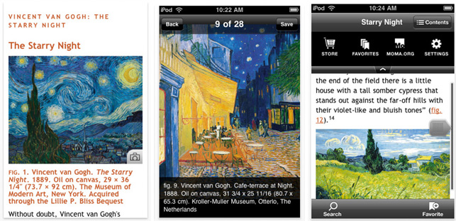 Screenshots of The Starry Night app