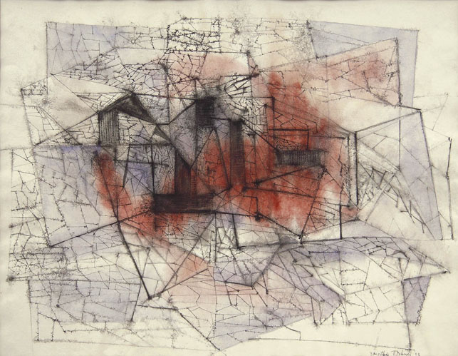 Dorothy Dehner. New City. 1953. Watercolor and ink on paper, 18 1/8 x 22 5/8” (46 x 57.5 cm). The Museum of Modern Art, New York. Gift of the Dorothy Dehner Foundation for the Visual Arts. © 2010 Dorothy Dehner Foundation for the Visual Arts