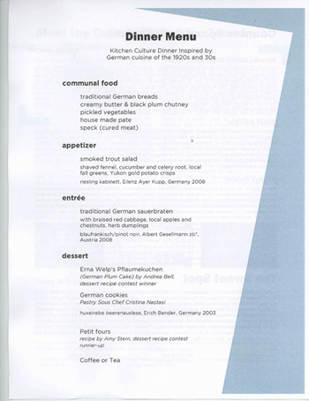 Kitchen Culture event menu