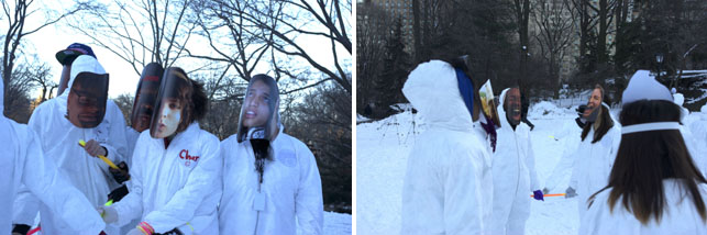 From left: Teens explore their surroundings, blindly; Teens form a "perfect circle" through touching and hearing