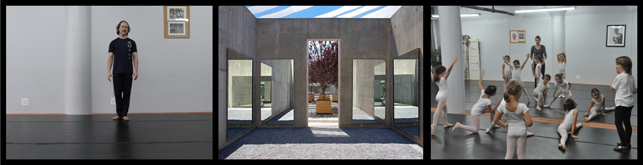 From left to right: Spring, 2011: Eric Ragan from the LIC School of Ballet needed mirrors for the school's expansion. Summer, 2011: We bought mirrors for the school and "held" them in MoMA PS1's small courtyard, making a hall of mirrors. Fall, 2011: The mirrors are released from their holding pattern and installed at the LIC School of Ballet.