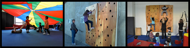 From left to right: Spring, 2011: Kids from LIC Kids Daycare wanted a climbing wall! Summer, 2011: We designed and built a climbing wall and “held” it in MoMA PS1’s courtyard. Fall, 2011: The climbing wall is released from its holding pattern and installed at LIC Kids.