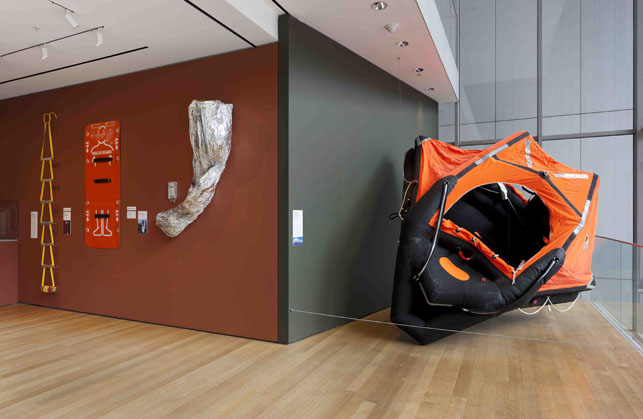 Installation view of Born out of Necessity; view of the Sea Shelter