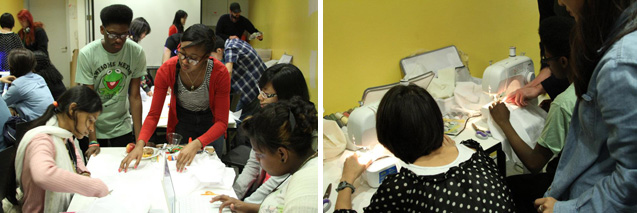 From left: CLICK teens begin creating their designs; The studios are turned into sewing rooms for this section of the project