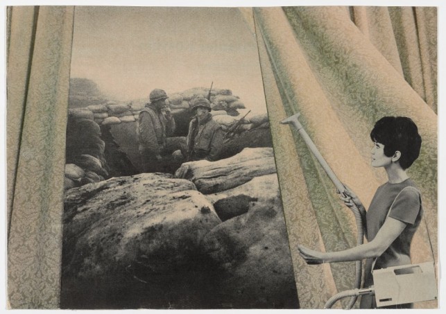 Martha Rosler (American, born 1943). Cleaning the Drapes,from the series House Beautiful: Bringing the War Home. 1967 1972. Cut and pasted printed paper on board. Image: 10 1/4 x 14" (26 x 35.6 cm). Richard S. Zeisler Bequest (by exchange) and The Modern Women’s Fund Committee of The Museum of Modern Art, 2011. © Martha Rosler