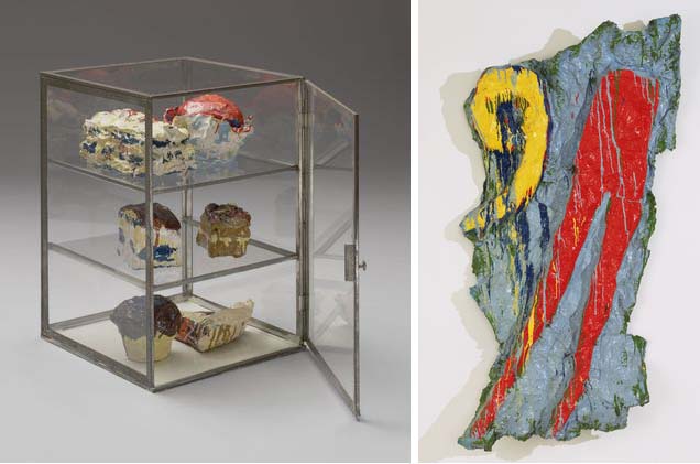 From left: Claes Oldenburg. Pastry Case. 1961; Claes Oldenburg. Red Tights with Fragment 9. April 1961
