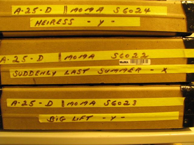 Montgomery Clift film cans. Photo by Art Wehrhahn, Celeste Bartos Film Preservation Center manager