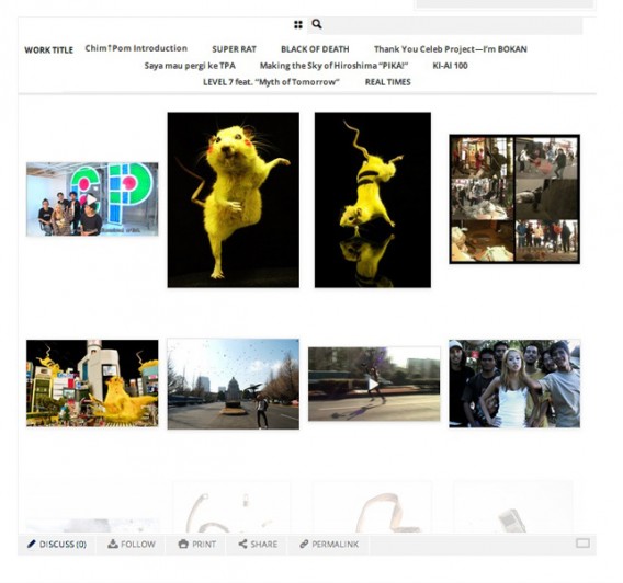 Just eight of the hundreds of images that you can look at in detail on post. This is a screenshot of a portfolio of recent works by the young Japanese art collective, Chim↑Pom, who also created a new video especially for post.