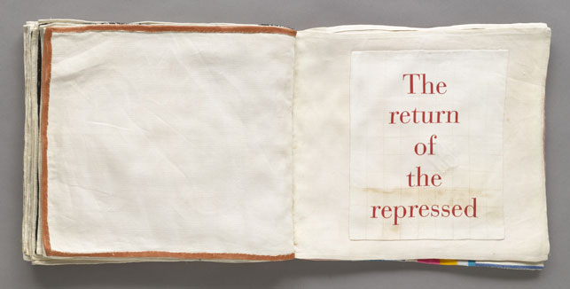 Louise Bourgeois. The Return of the Repressed, no. 28 of 34, from the fabric illustrated book, Ode à l’oubli. 2002. Lithograph, page: 11 3 /4 x 13” (29.8 x 33 cm). © 2013 Louise Bourgeois Trust