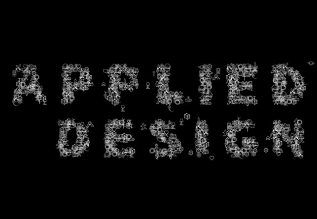 The title wall animation, made out of icons of works in the show