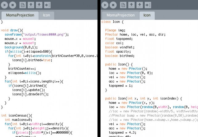 The code behind the animation, built in Processing