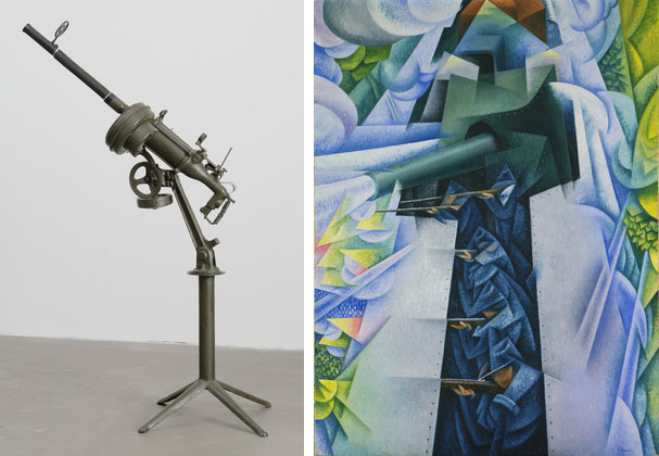 Pino Pascali. Machine Gun. 1966. Reworked automobile parts (Fiat 500). Gino Severini. Armored Train in Action. 1915. Oil on canvas