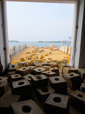 Sheela Gowda. Stopover. 2012. Grinding stones. Installation view, Kochi-Muziris Biennale, Kochi, December 12, 2012–March 17, 2013