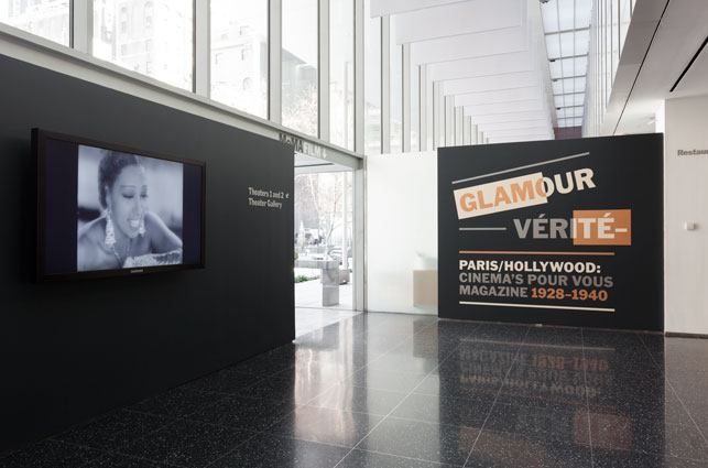 Installation view of Glamour Vérité—Paris/Hollywood: Cinema’s Pour Vous Magazine, 1928–1940. February 6–August 12, 2013. The Museum of Modern Art, New York. Photo by Jonathan Muzikar