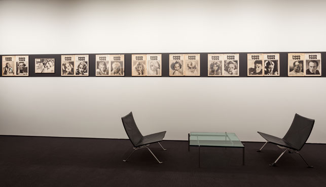 Installation view of Glamour Vérité—Paris/Hollywood: Cinema’s Pour Vous Magazine, 1928–1940