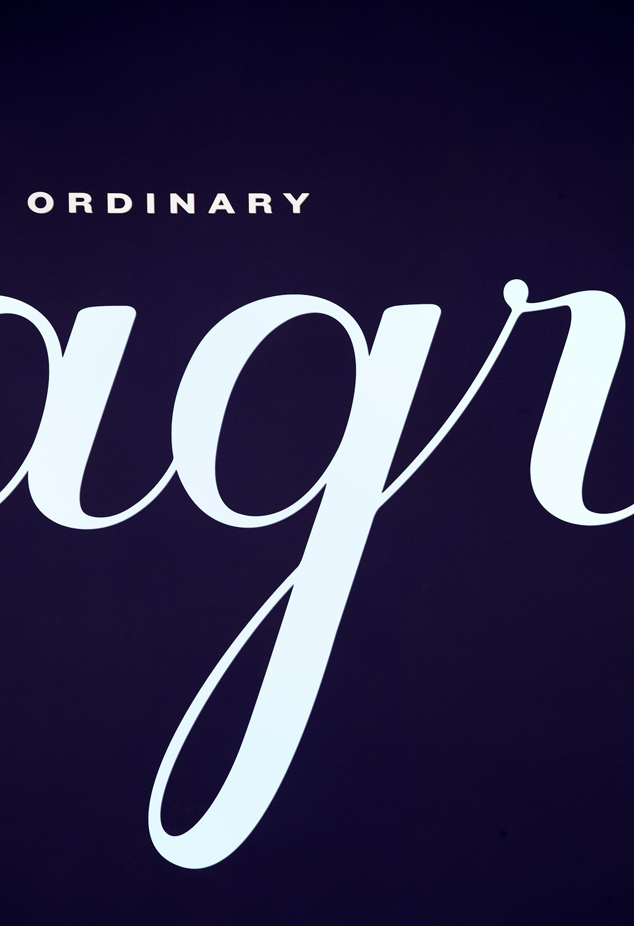 Detail of lettering on the exhibition title wall. Photo: Martin Seck