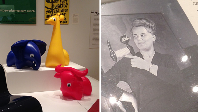 Libuše Niklová. Inflatables (left) in Designing Modern Women 1890–1990 and photo of the artist (right)